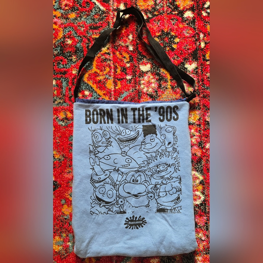 Upcycled Vintage T-Shirt Y2K 'Born In The'90s' Graphic Crossbody Tote Bag